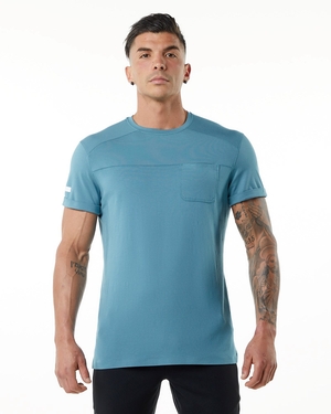 Alphalete Premium Corta Sleeve Pocket Tee Bleu Homme | XXG-26833491