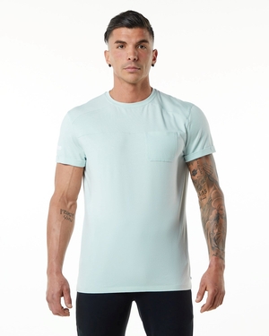 Alphalete Premium Corta Sleeve Pocket Tee Bleu Homme | AOG-98630391