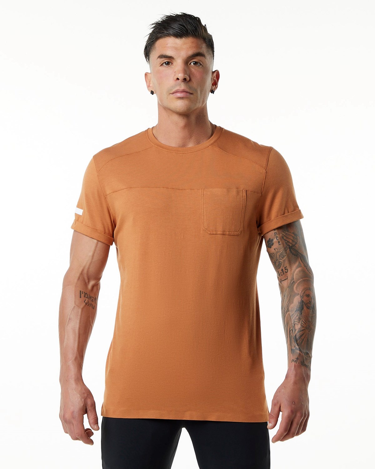 Alphalete Premium Corta Sleeve Pocket Tee Camel Homme | ZND-00993671