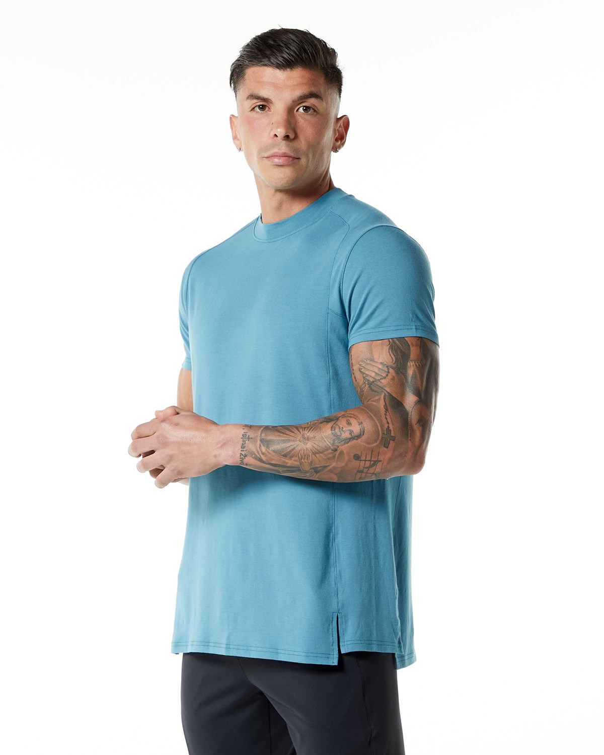 Alphalete High-Neck Premium Corta Sleeve Tee Bleu Homme | AUD-89595147