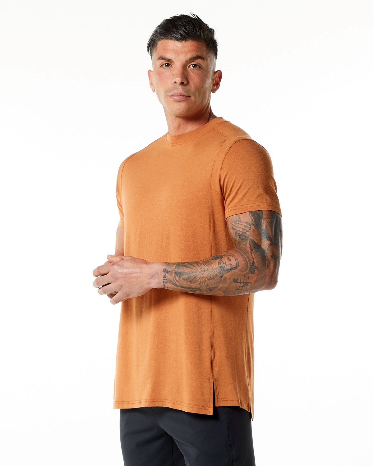 Alphalete High-Neck Premium Corta Sleeve Tee Camel Homme | JSJ-91080174