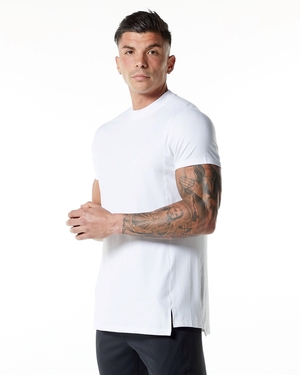 Alphalete High-Neck Premium Corta Sleeve Tee Blanche Homme | WCT-01796929