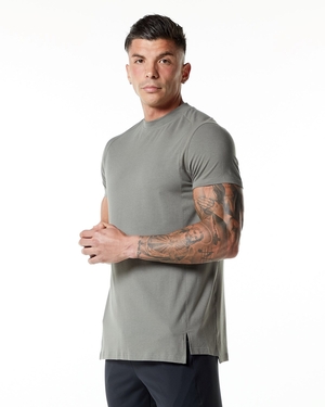 Alphalete High-Neck Premium Corta Sleeve Tee Grise Homme | ZYG-65966118