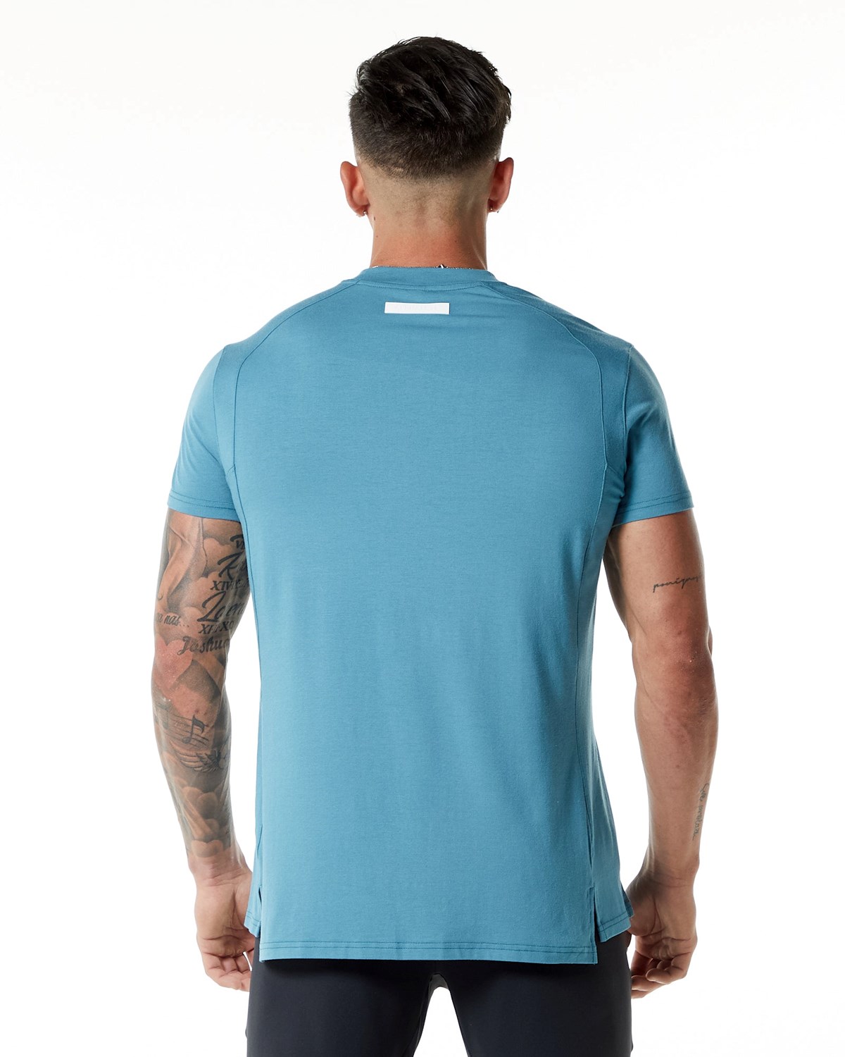 Alphalete High-Neck Premium Corta Sleeve Tee Bleu Homme | AUD-89595147