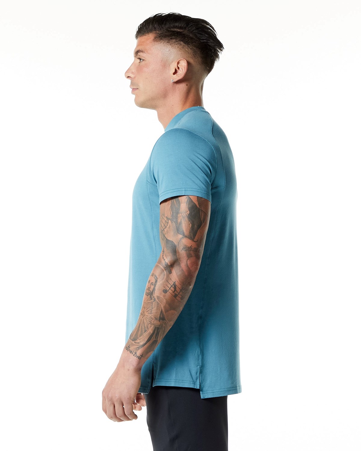 Alphalete High-Neck Premium Corta Sleeve Tee Bleu Homme | AUD-89595147