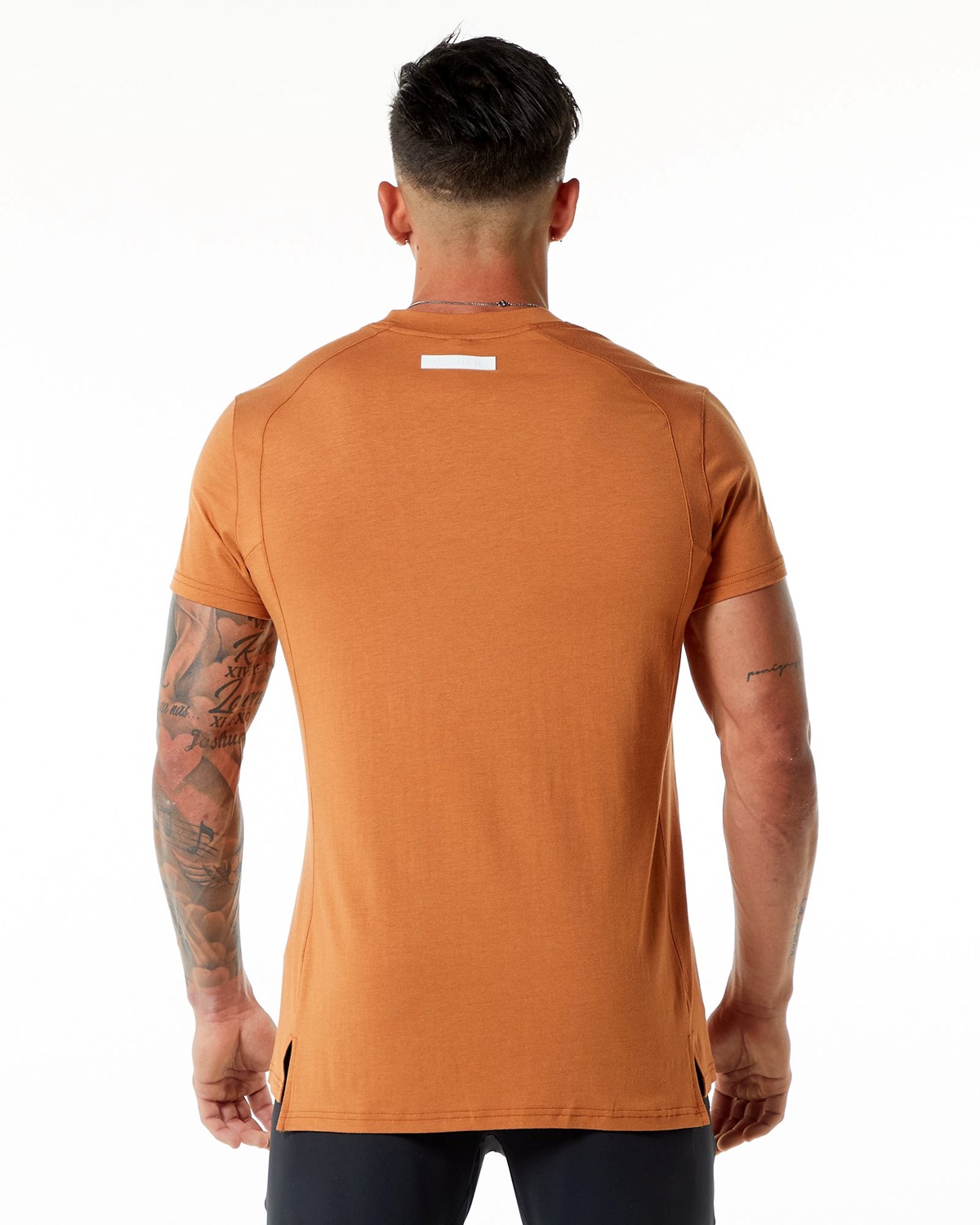 Alphalete High-Neck Premium Corta Sleeve Tee Camel Homme | JSJ-91080174