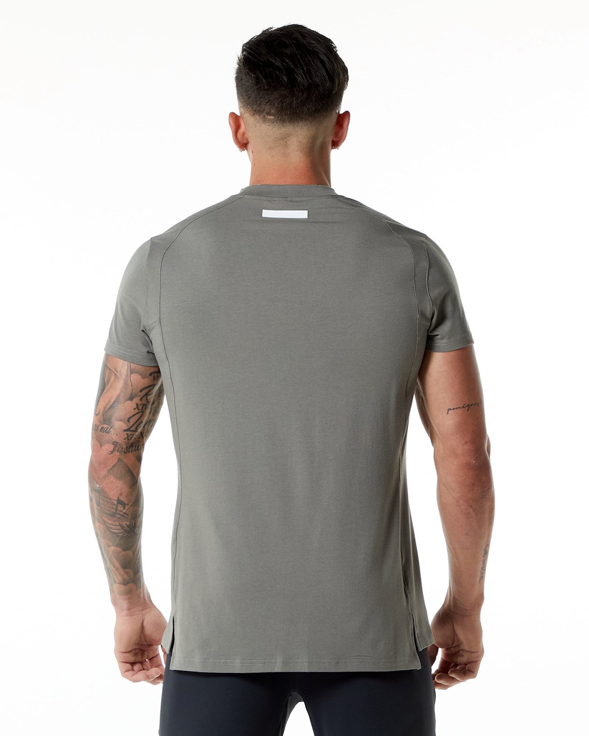 Alphalete High-Neck Premium Corta Sleeve Tee Grise Homme | ZYG-65966118