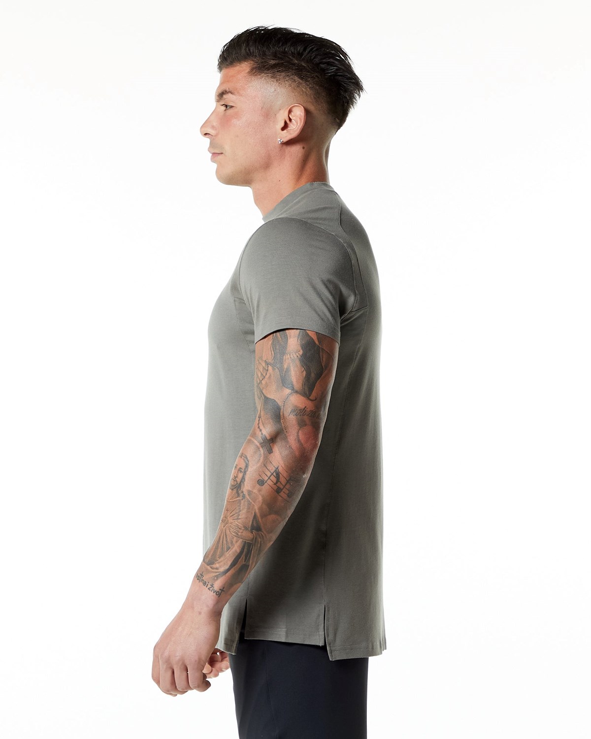 Alphalete High-Neck Premium Corta Sleeve Tee Grise Homme | ZYG-65966118