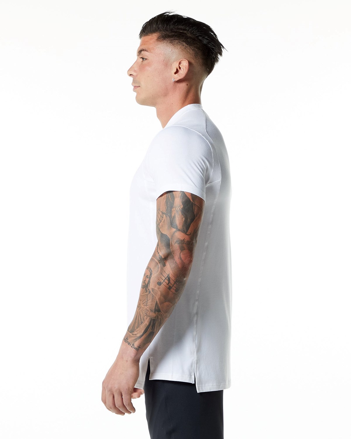 Alphalete High-Neck Premium Corta Sleeve Tee Blanche Homme | WCT-01796929