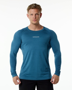 Alphalete High Performance Seamless Long Sleeve Tee Bleu Homme | MZV-74397252