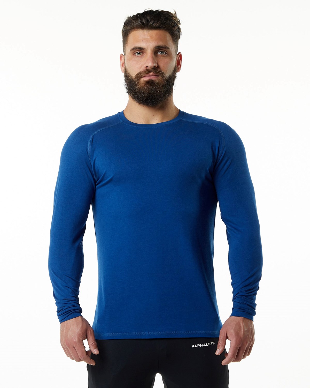 Alphalete Premium Epaulette Long Sleeve Tee Bleu Homme | UDX-38032580