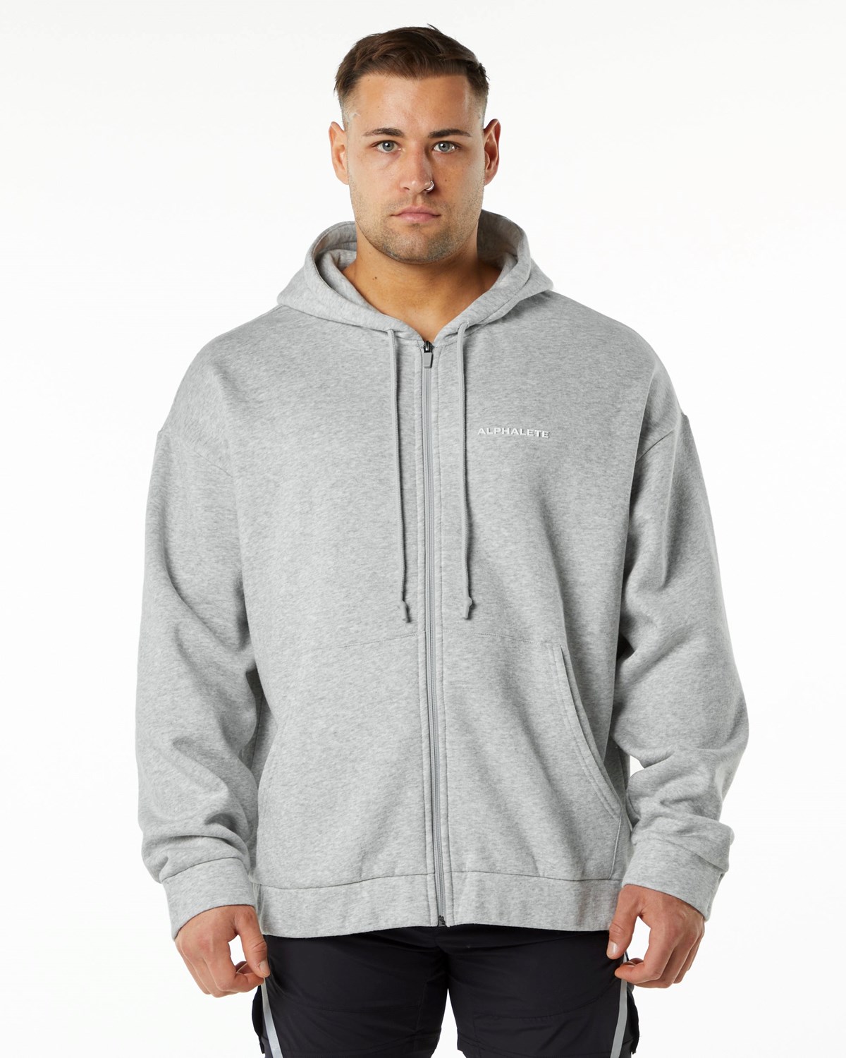 Alphalete Brushed Fleece Full-Zip Hoodie Grise Homme | RBE-41896789