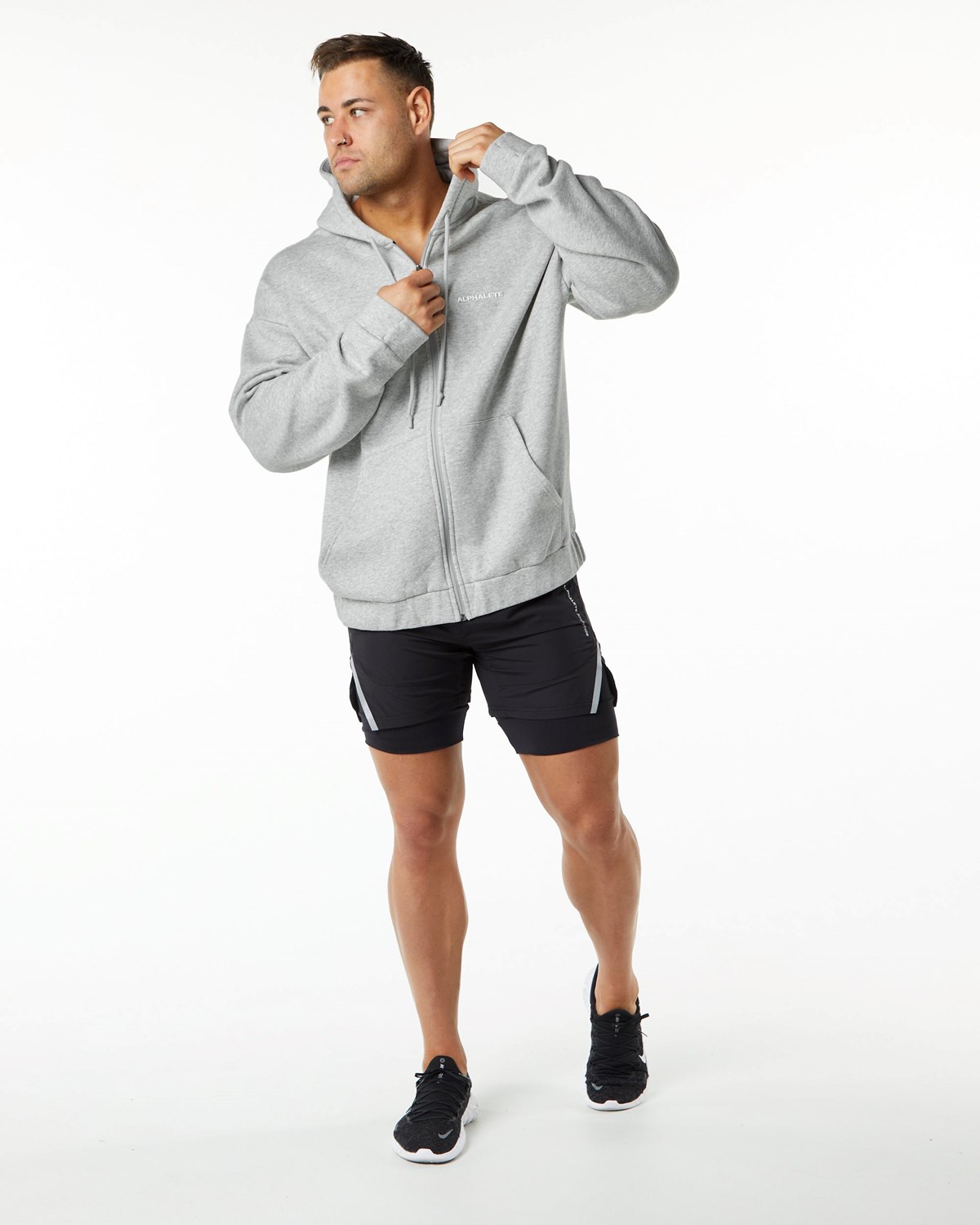 Alphalete Brushed Fleece Full-Zip Hoodie Grise Homme | RBE-41896789