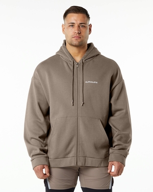 Alphalete Brushed Fleece Full-Zip Hoodie Mocha Homme | VXA-58260462