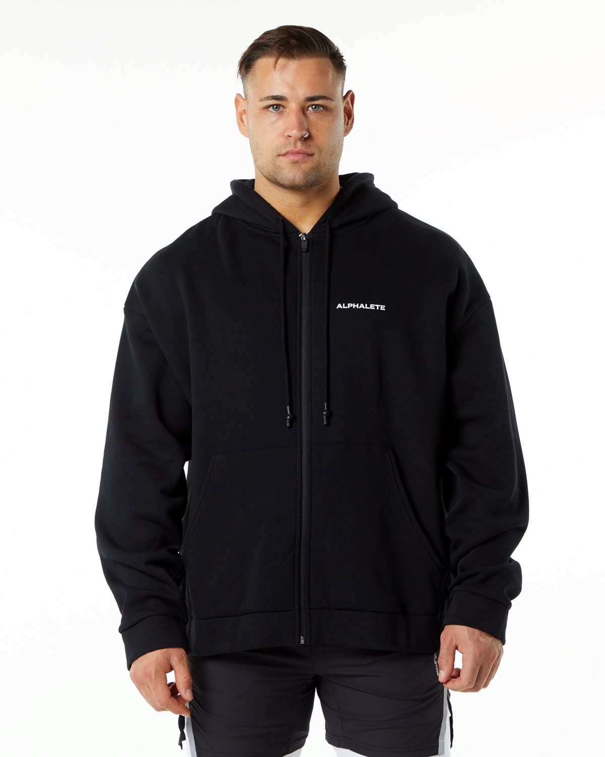 Alphalete Brushed Fleece Full-Zip Hoodie Noir Homme | WWA-15241975