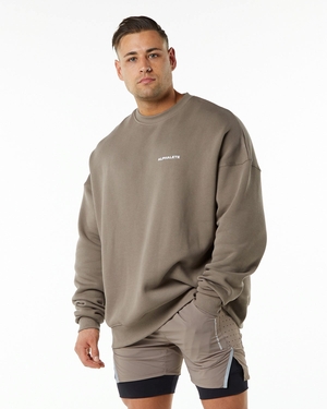 Alphalete Brushed Fleece Crewneck Pull Mocha Homme | FTT-75068676