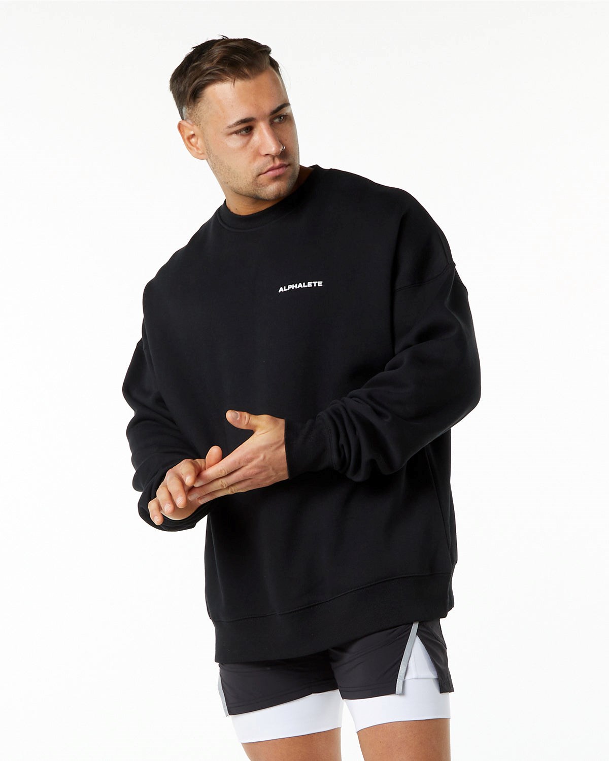 Alphalete Brushed Fleece Crewneck Pull Noir Homme | CAA-53298963