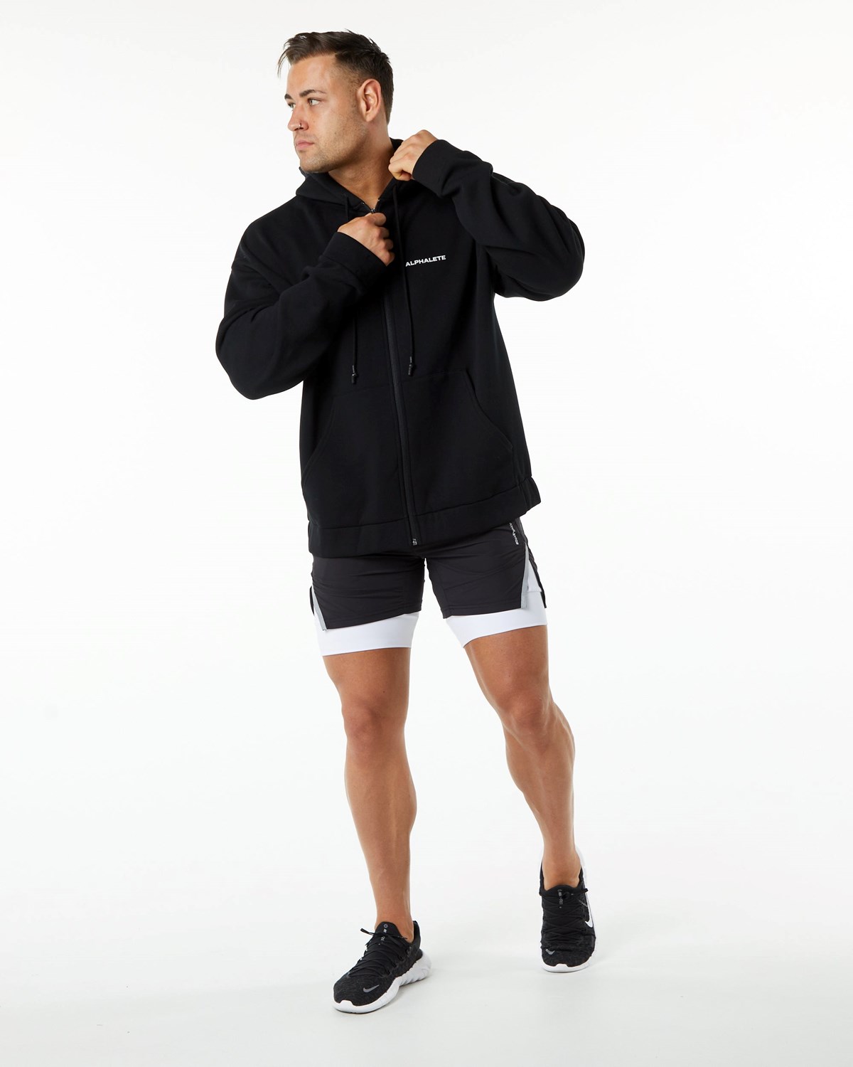 Alphalete Brushed Fleece Full-Zip Hoodie Noir Homme | WWA-15241975