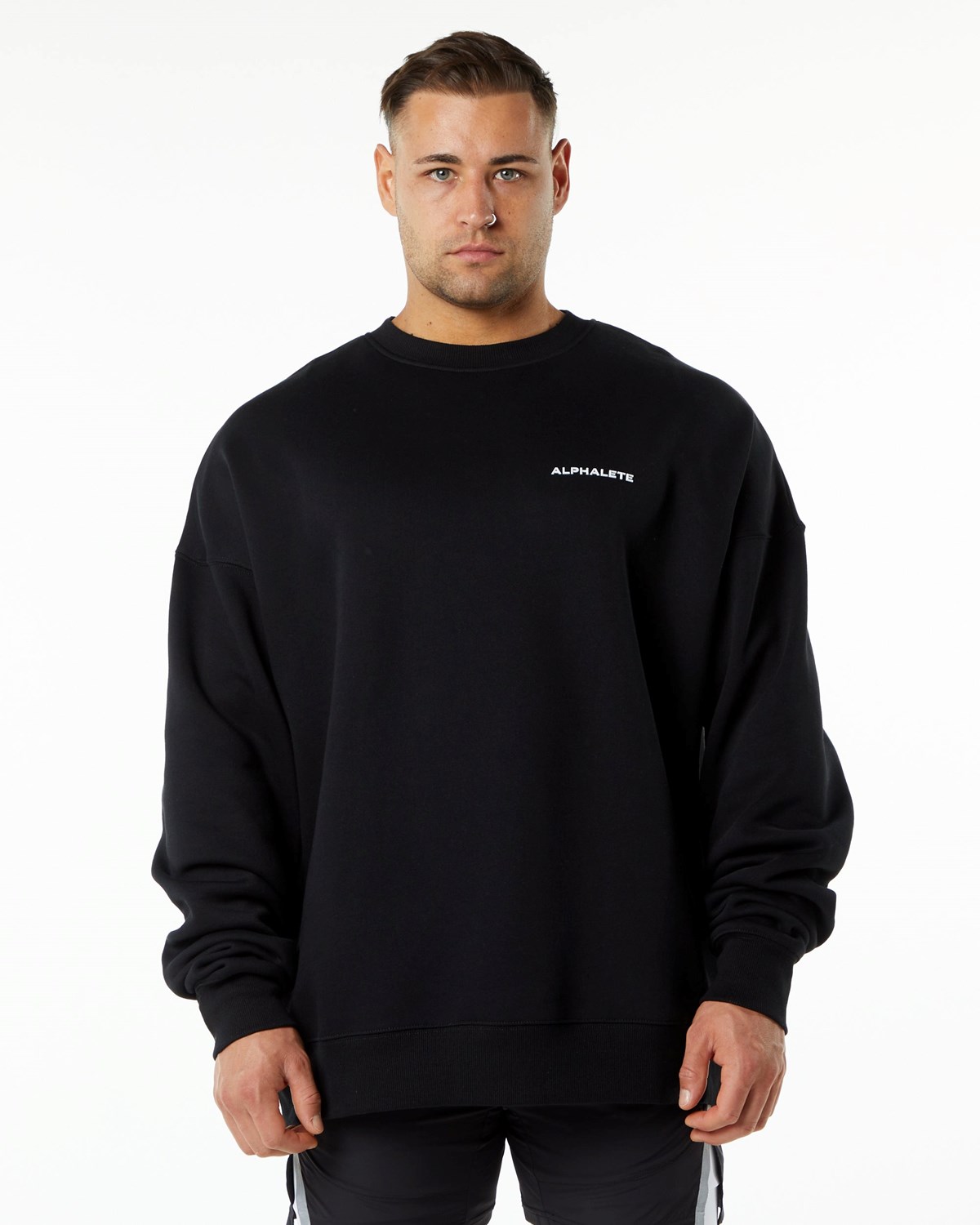 Alphalete Brushed Fleece Crewneck Pull Noir Homme | CAA-53298963