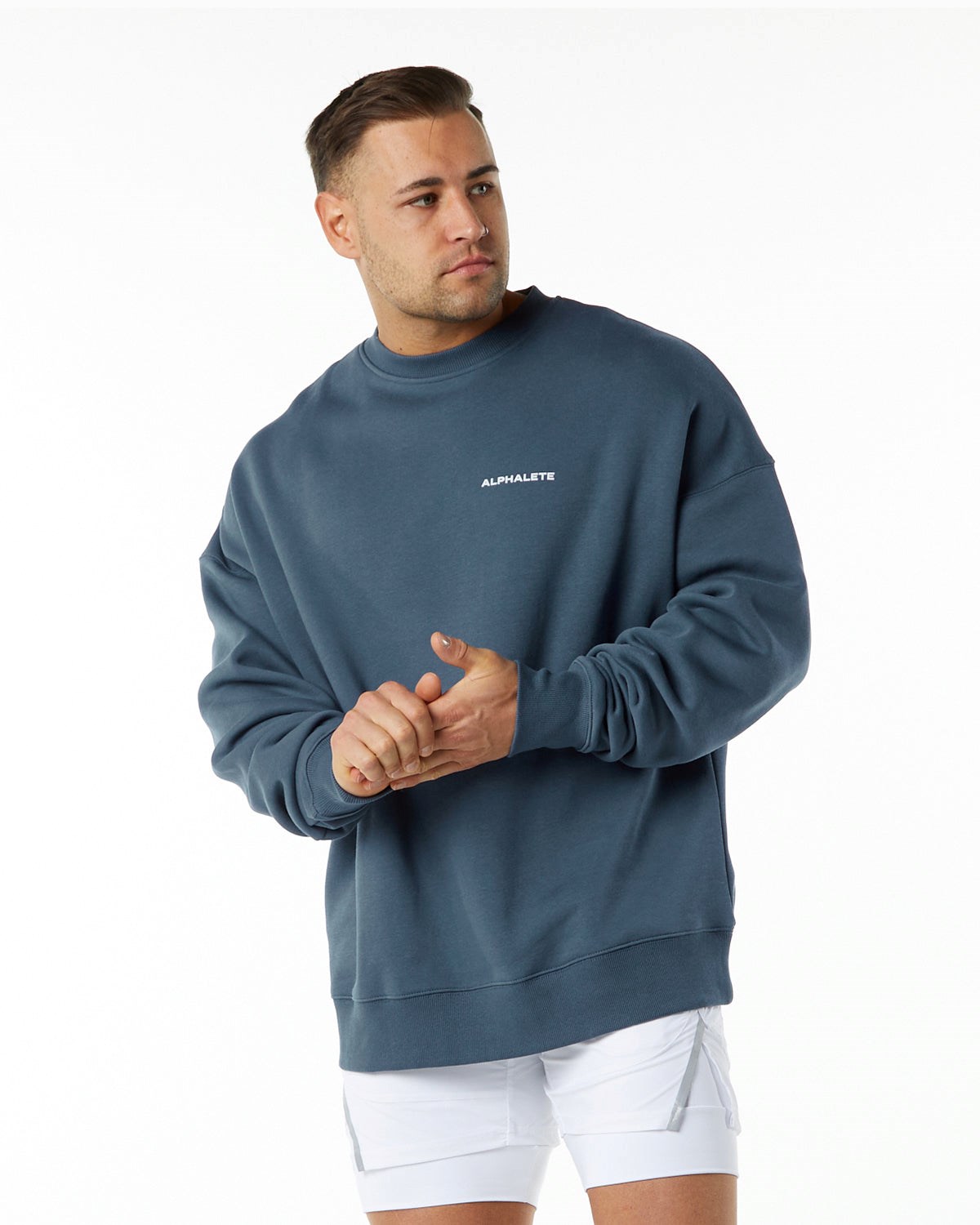 Alphalete Brushed Fleece Crewneck Pull Bleu Homme | BKF-10744561