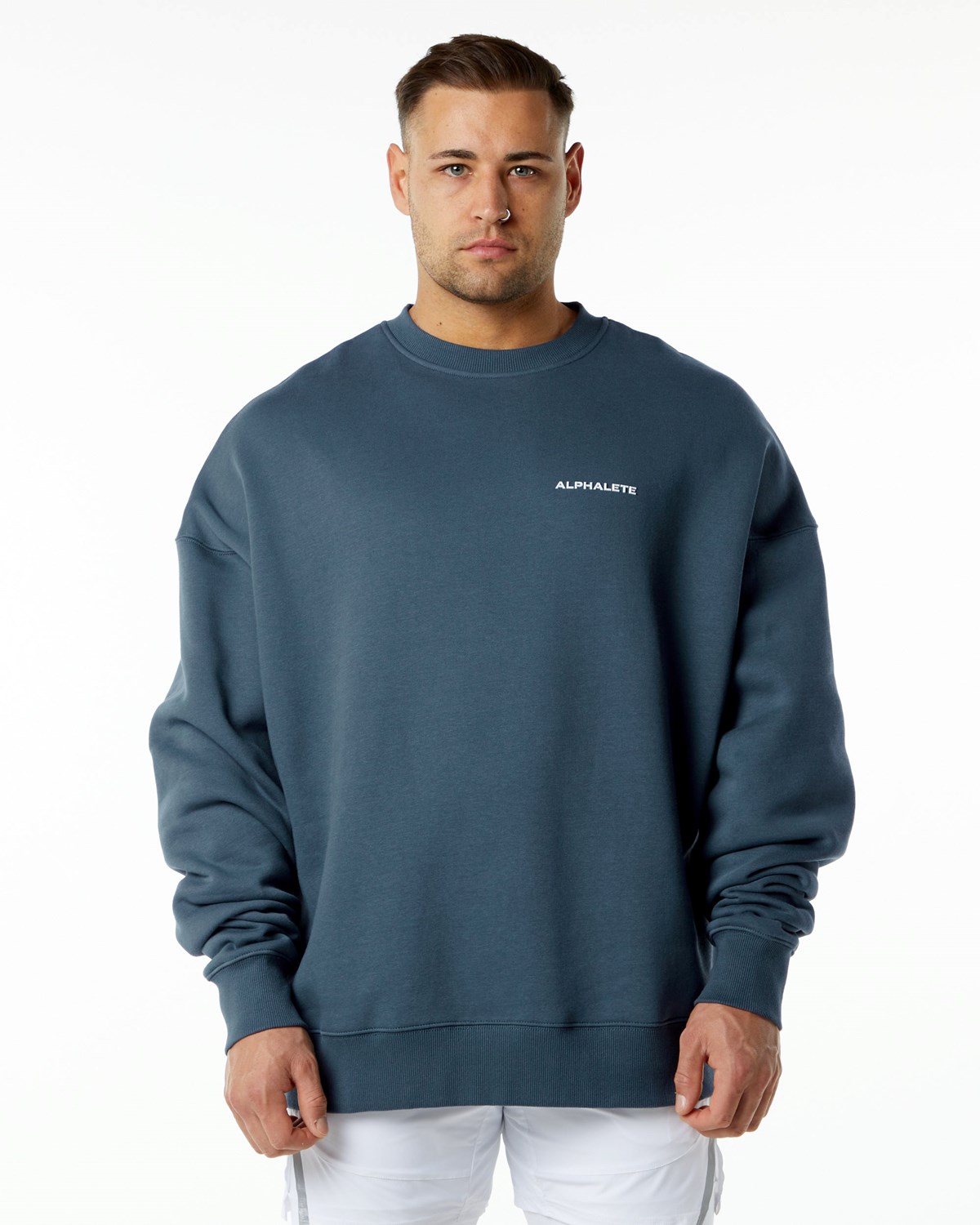 Alphalete Brushed Fleece Crewneck Pull Bleu Homme | BKF-10744561