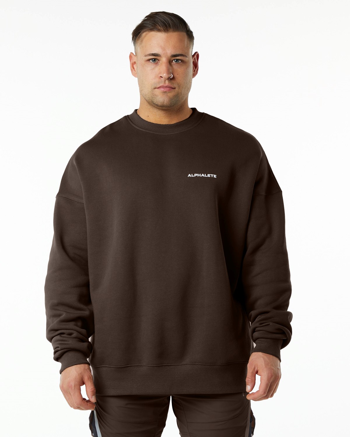 Alphalete Brushed Fleece Crewneck Pull Marron Homme | RWJ-61892037