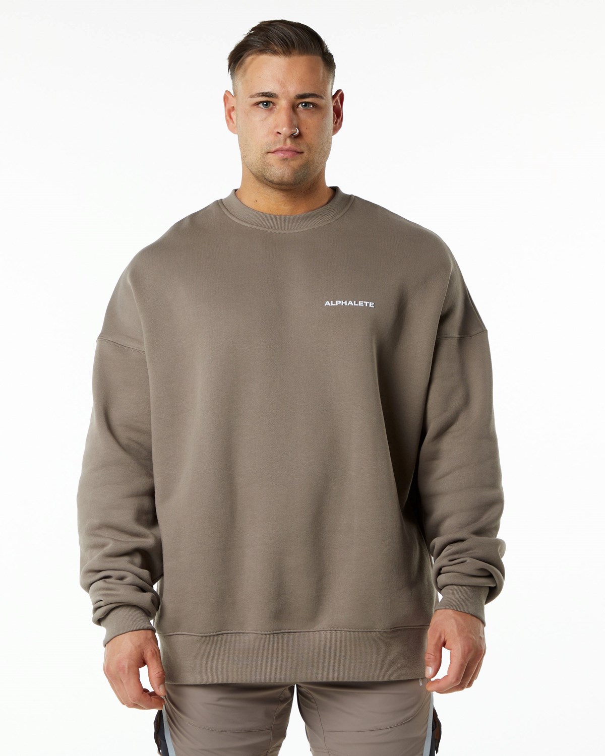 Alphalete Brushed Fleece Crewneck Pull Mocha Homme | FTT-75068676