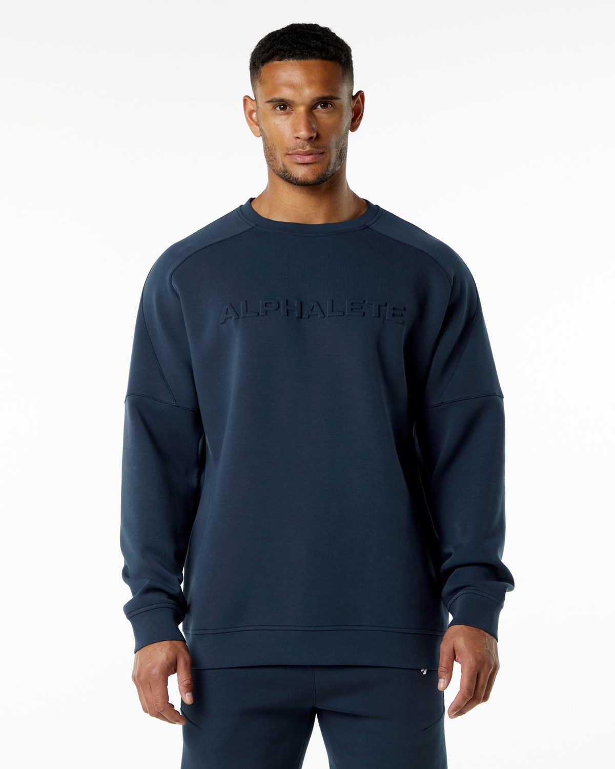 Alphalete Relaxed Interlock Knit Pullover Bleu Marine Homme | ABU-30188352