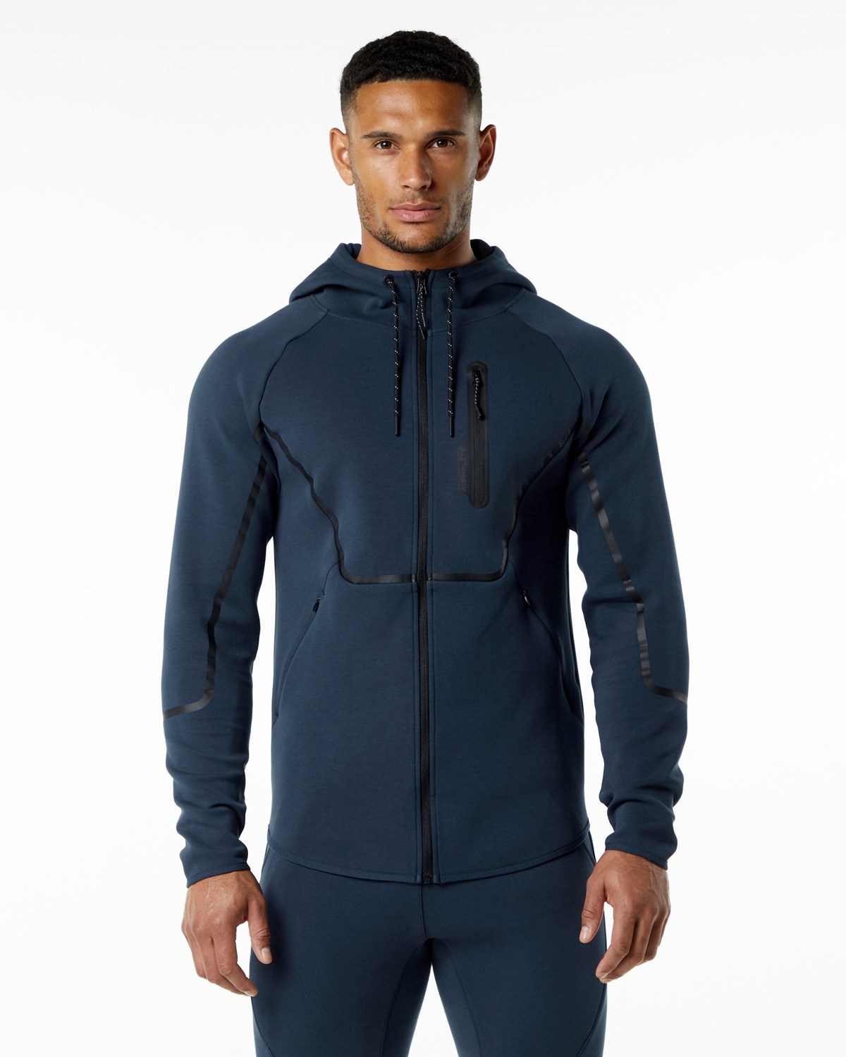 Alphalete Interlock Knit Full-Zip Hoodie Bleu Marine Homme | XRH-73728811