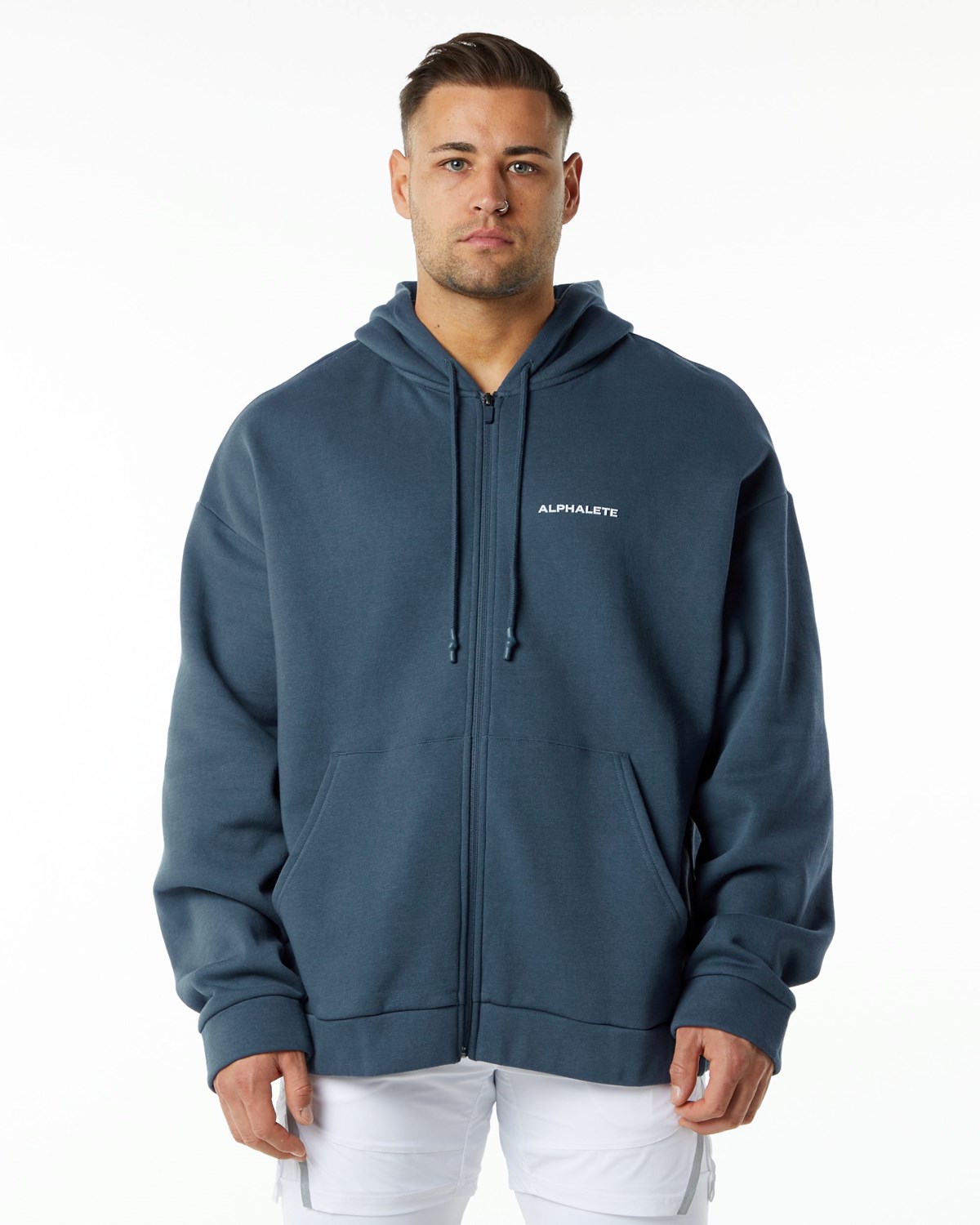 Alphalete Brushed Fleece Full-Zip Hoodie Bleu Homme | FSU-91691882