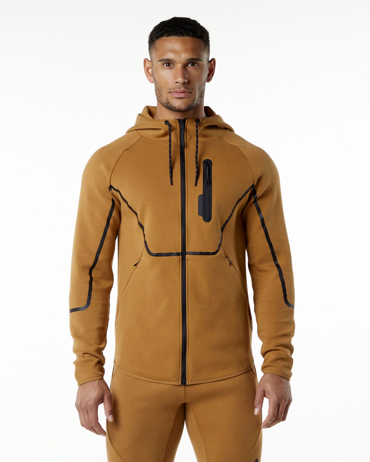 Alphalete Interlock Knit Full-Zip Hoodie Almond Homme | PYG-77448165