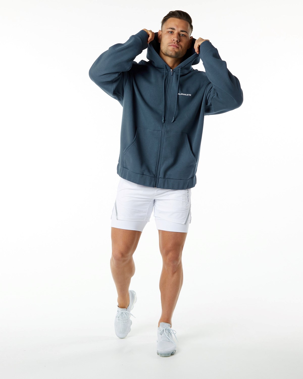 Alphalete Brushed Fleece Full-Zip Hoodie Bleu Homme | FSU-91691882