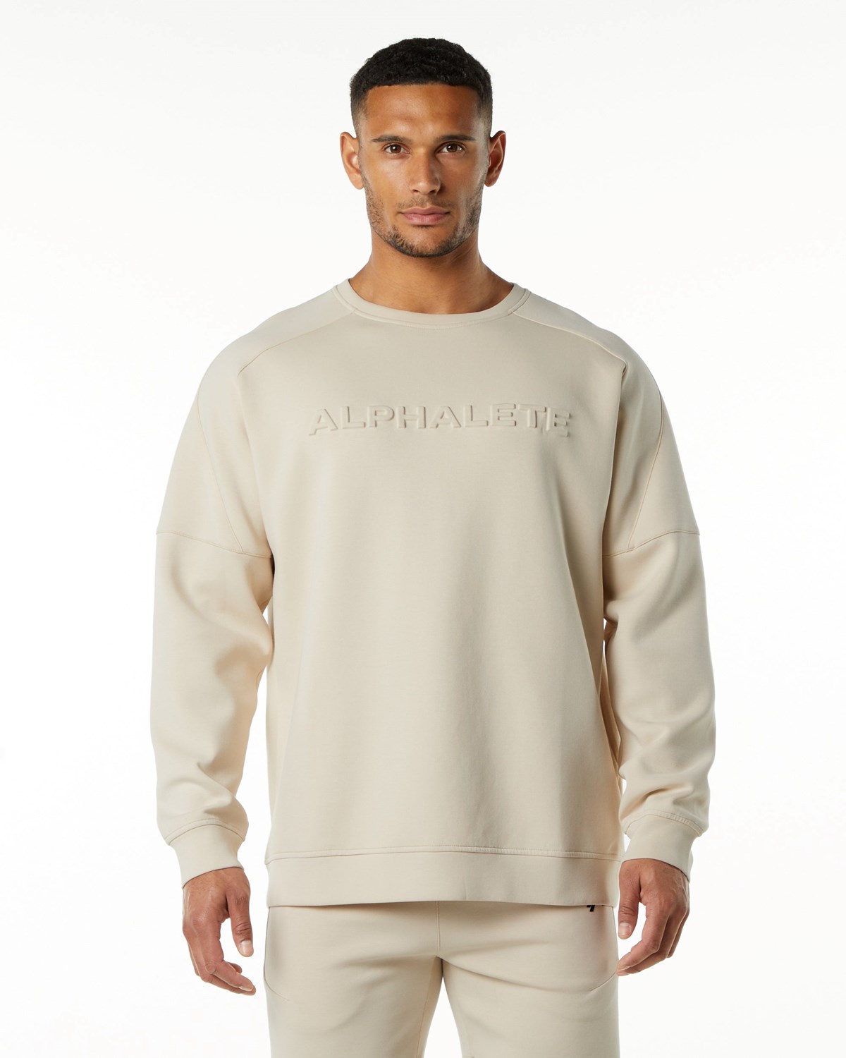 Alphalete Relaxed Interlock Knit Pullover Vanilla Homme | EDX-25085820