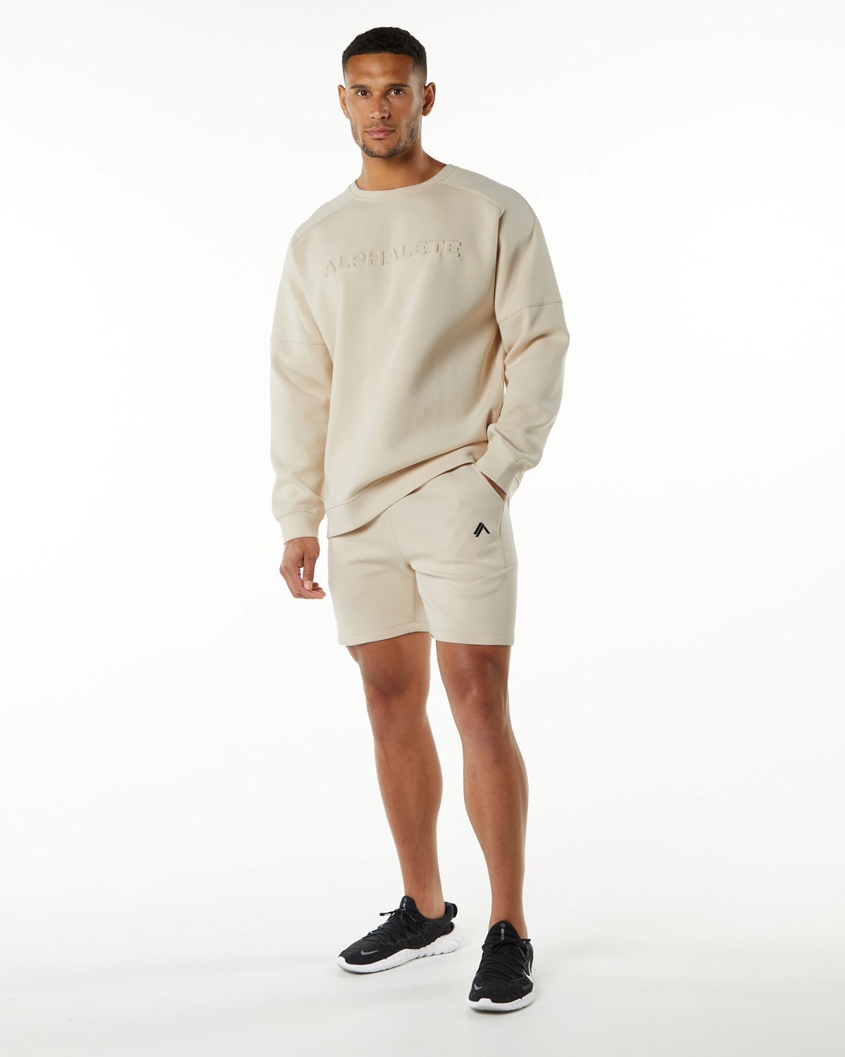 Alphalete Relaxed Interlock Knit Pullover Vanilla Homme | EDX-25085820