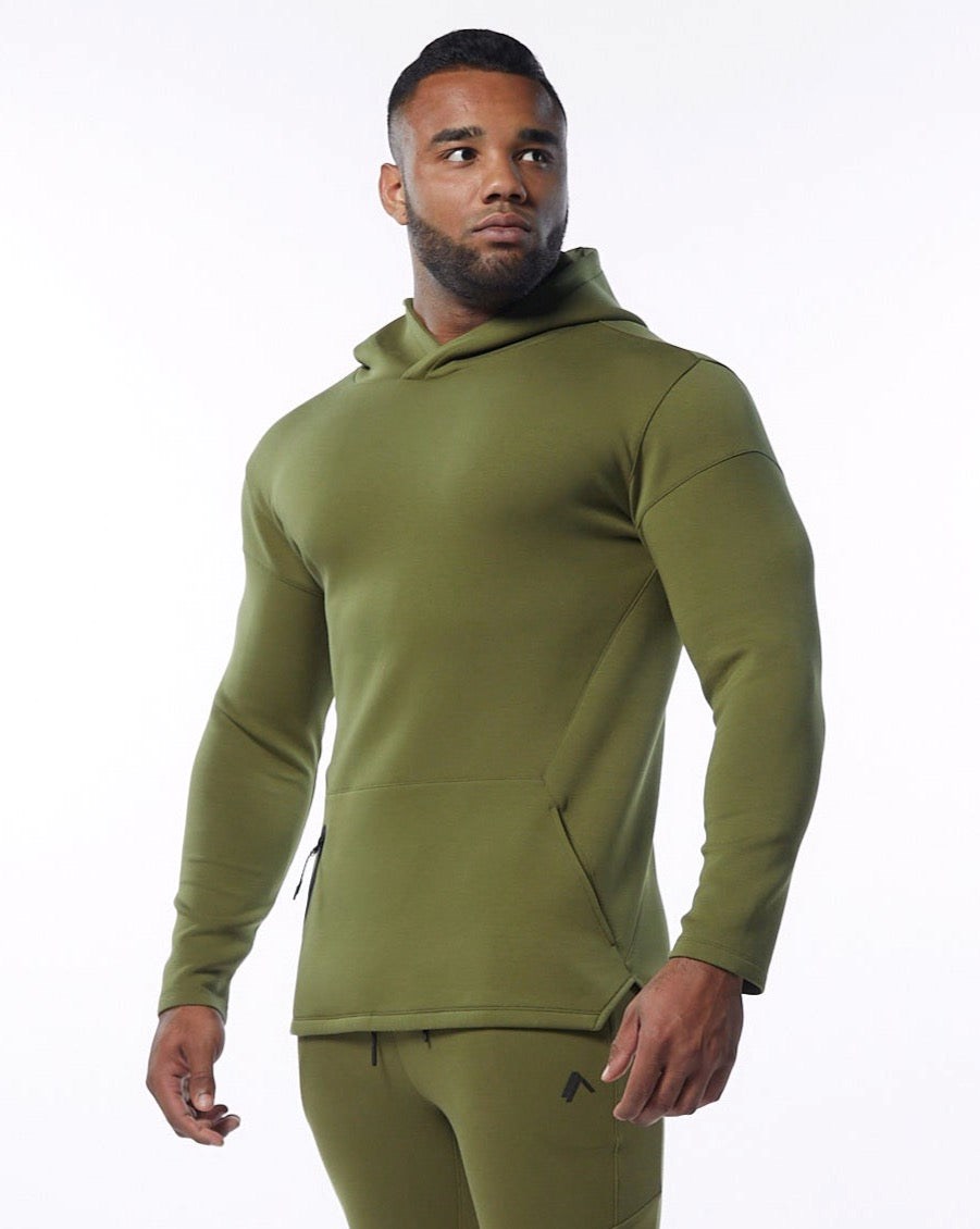 Alphalete Fitted Interlock Knit Hoodie Vert Olive Homme | FBC-13264530