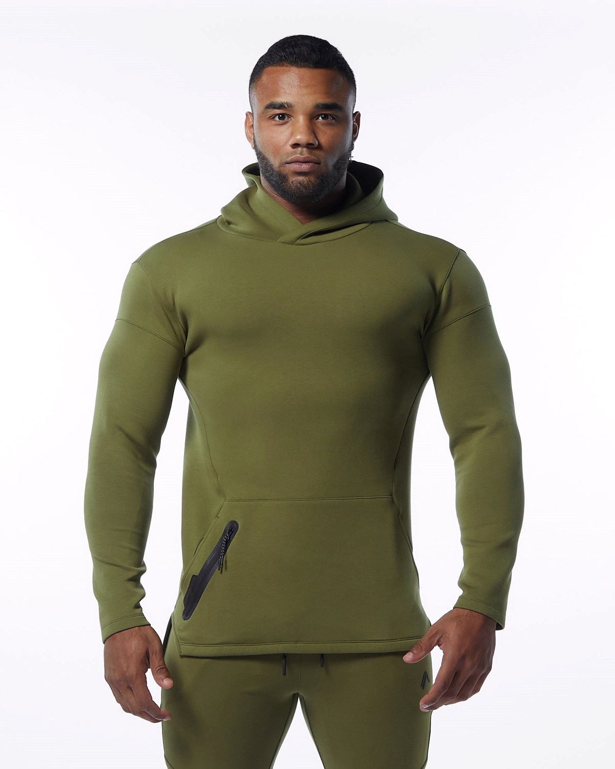 Alphalete Fitted Interlock Knit Hoodie Vert Olive Homme | FBC-13264530