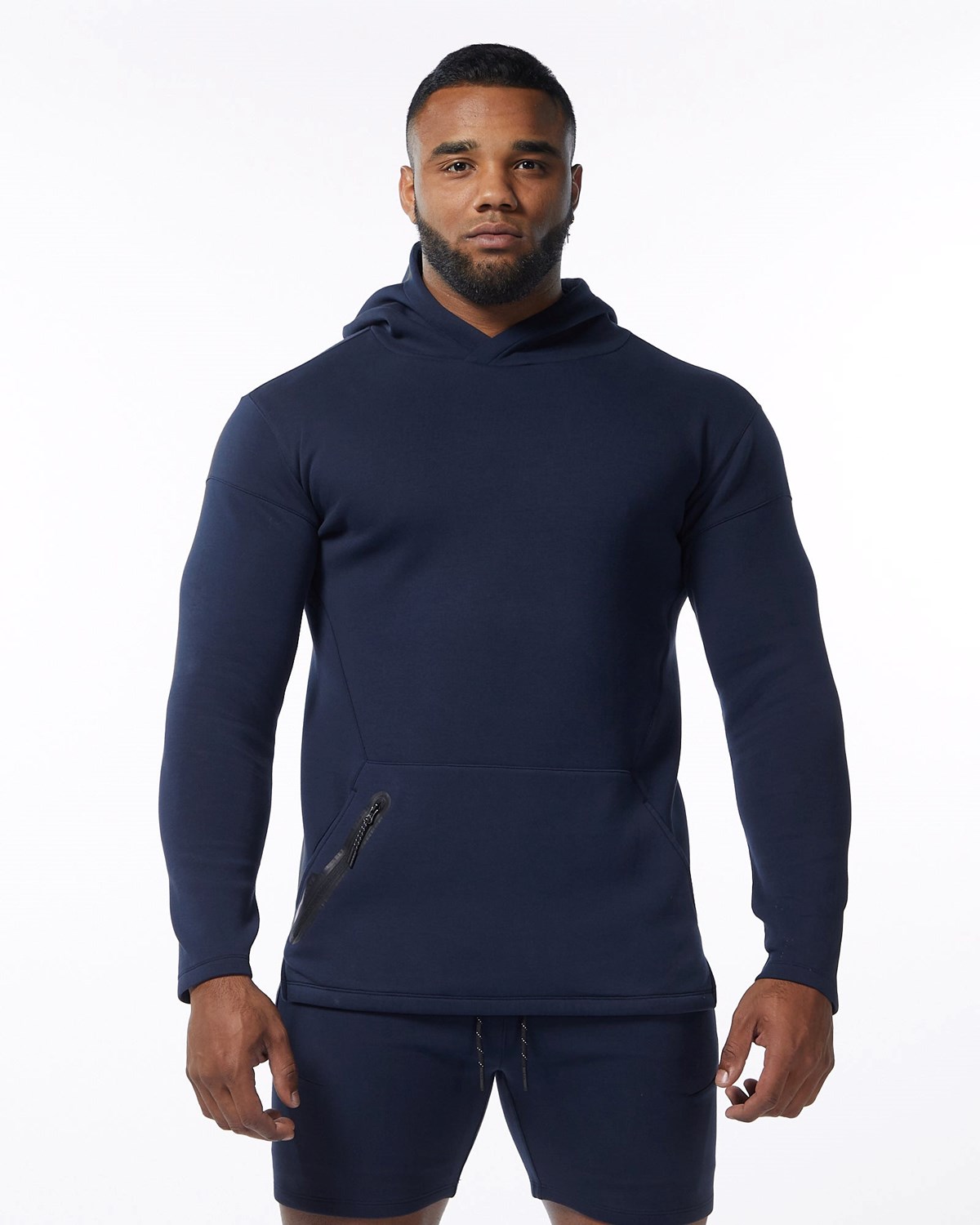 Alphalete Fitted Interlock Knit Hoodie Bleu Marine Homme | OKX-31702297