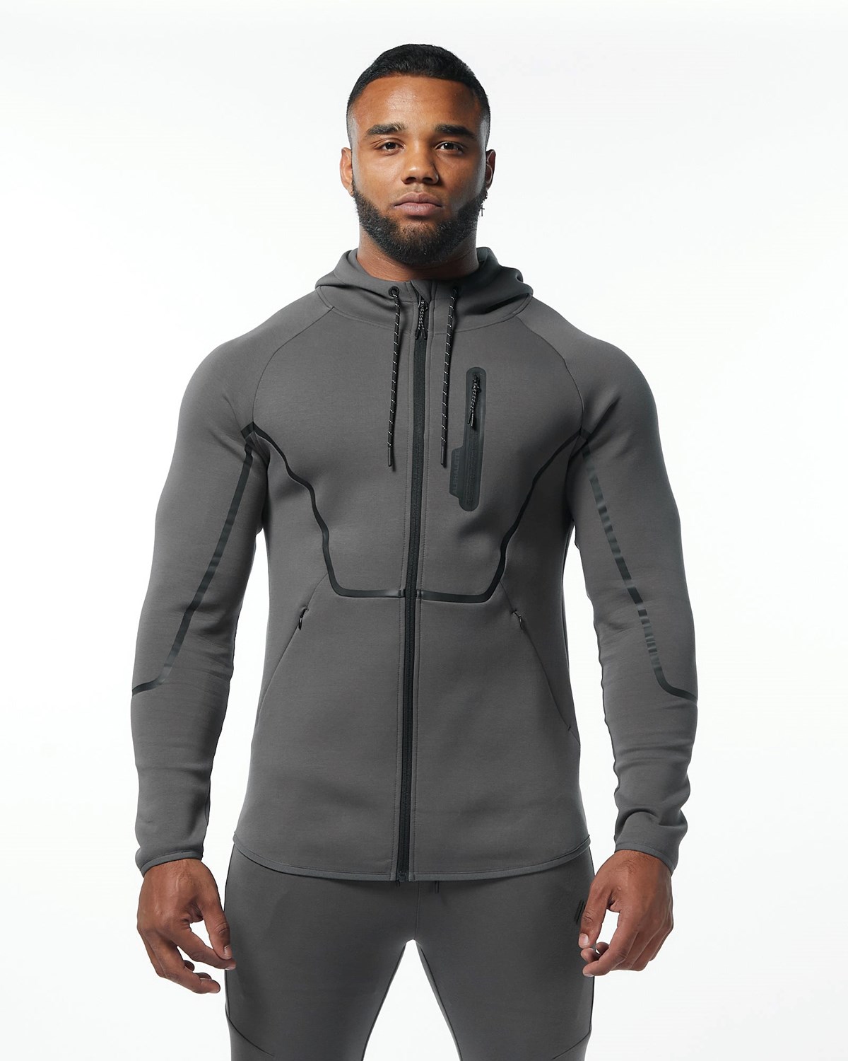 Alphalete Interlock Knit Full-Zip Hoodie Charcoal Homme | AXU-88133031