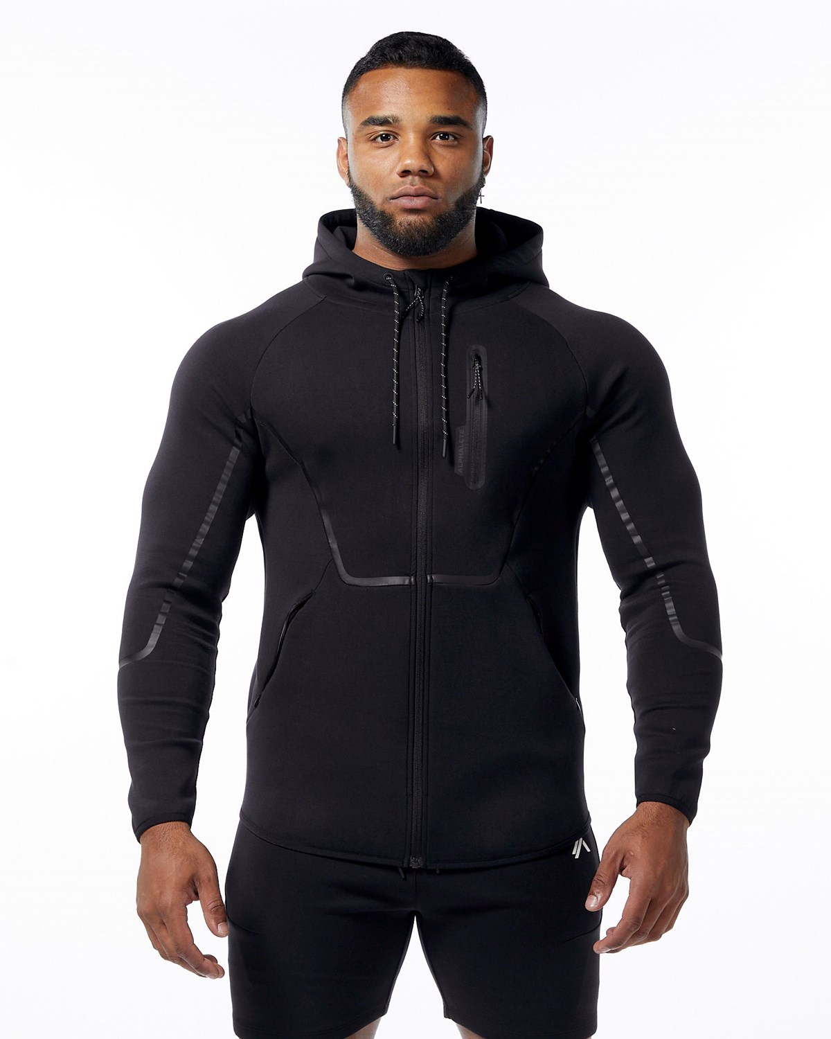 Alphalete Interlock Knit Full-Zip Hoodie Noir Homme | JUT-07818425