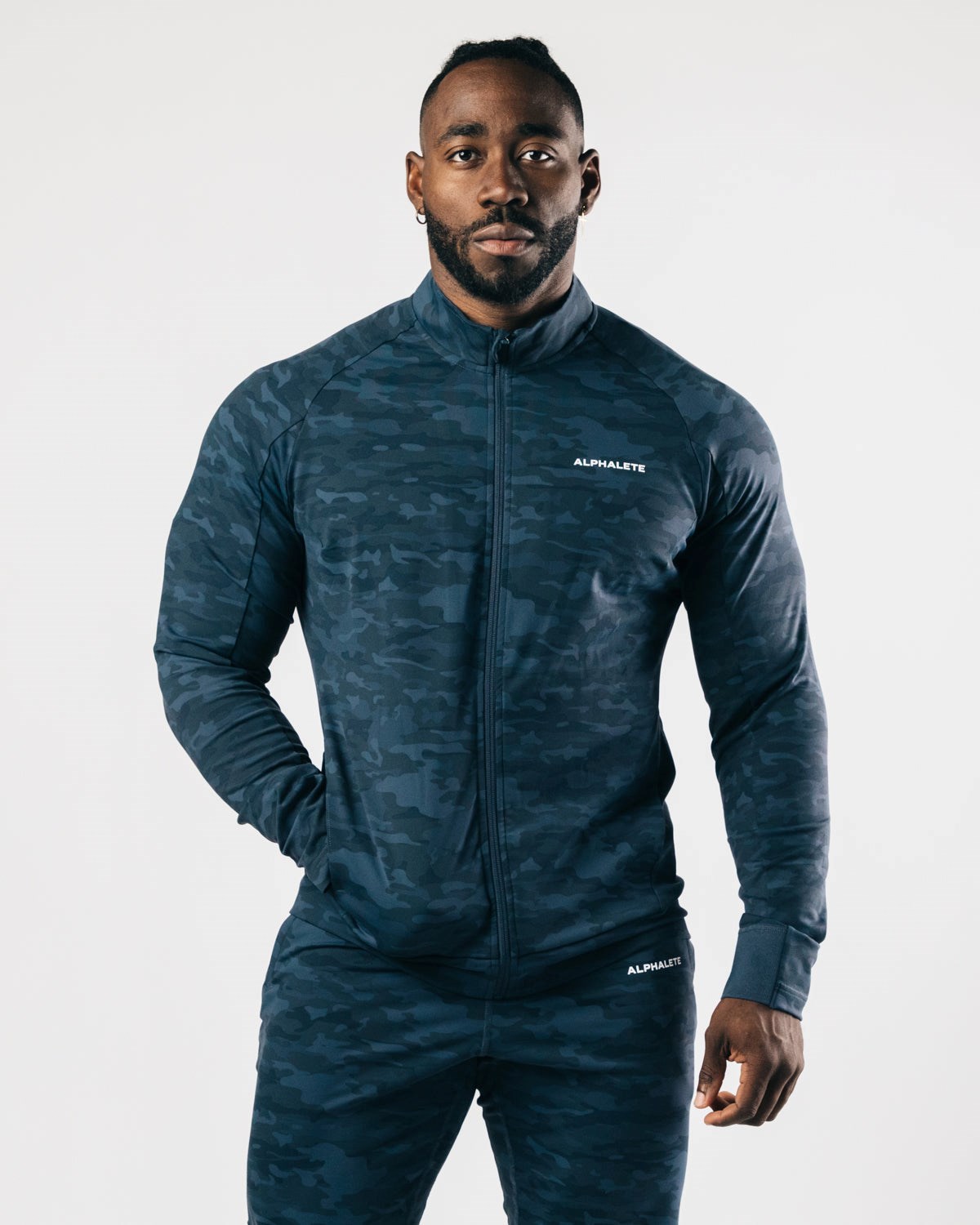 Alphalete 4-Way Stretch Piste Jacket Bleu Marine Foncé Camouflage Homme | PVH-47351166